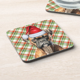Porta-copo Cachorro de Natal com Feriado de Xadrez Vermelha V