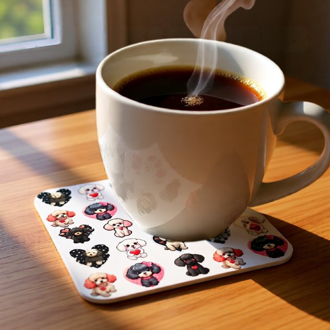 Porta-copo Cachorro do Poodle do namorados | amantes de cães  (Cute Valentine Poodle Dog with Heart Patterns Beverage Coaster)