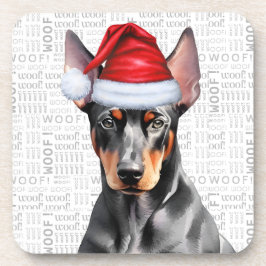 Porta-copo Cachorro Doberman Pinscher com um Chapéu de Natal