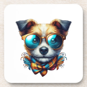 Porta-copo Cachorro Elegante Com Óculos Arte Colorida de Pet