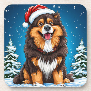 Porta-copo Cachorro Feliz Usando Chapéu de Papai Noel