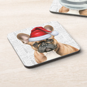 Porta-copo Cachorro francês fofo em um chapéu de Papai Noel F