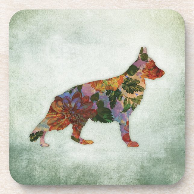 Porta-copo Cachorro german shepherd Floral Em Verde (Frente)