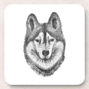 Porta-copo Cachorro Husky Siberiano Preto e Branco a Tinta e