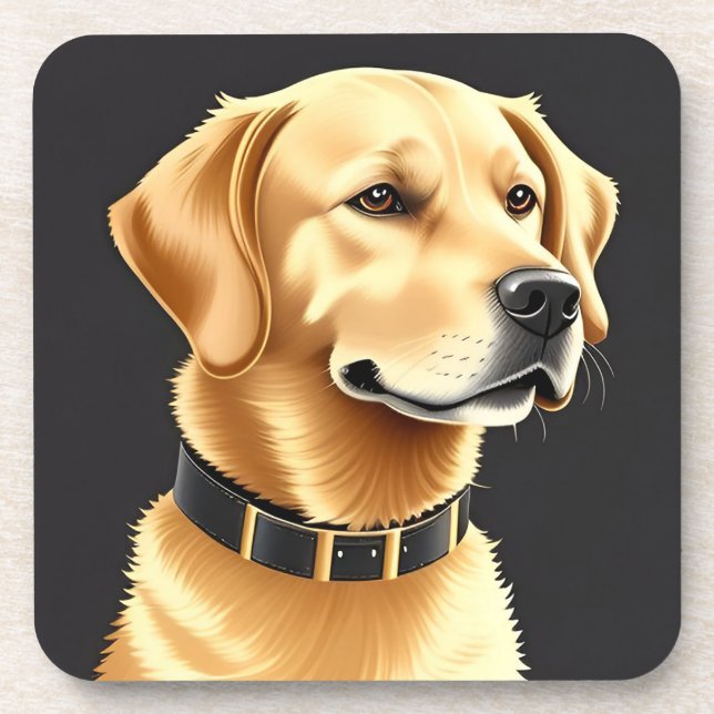 Porta-copo Cachorro ouro que Veste uma coleira de couro (Frente)