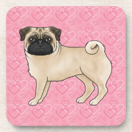 Porta-copo Cachorro Pug Fawn Desenho Animado Padrão de Coraçã