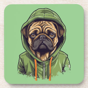 Porta-copo Cachorro Pug Vestindo Moletom Verde
