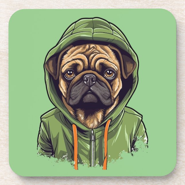Porta-copo Cachorro Pug Vestindo Moletom Verde (Frente)