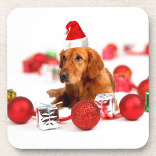 Porta-copo Cachorro Retriever Dourado Com Chapéu Vermelho de