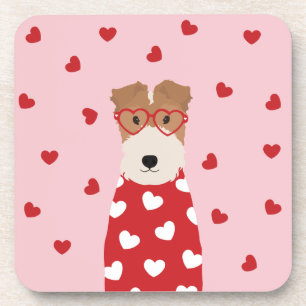 Porta-copo Cachorro Wire Fox Terrier Óculos de Coração Rosa V