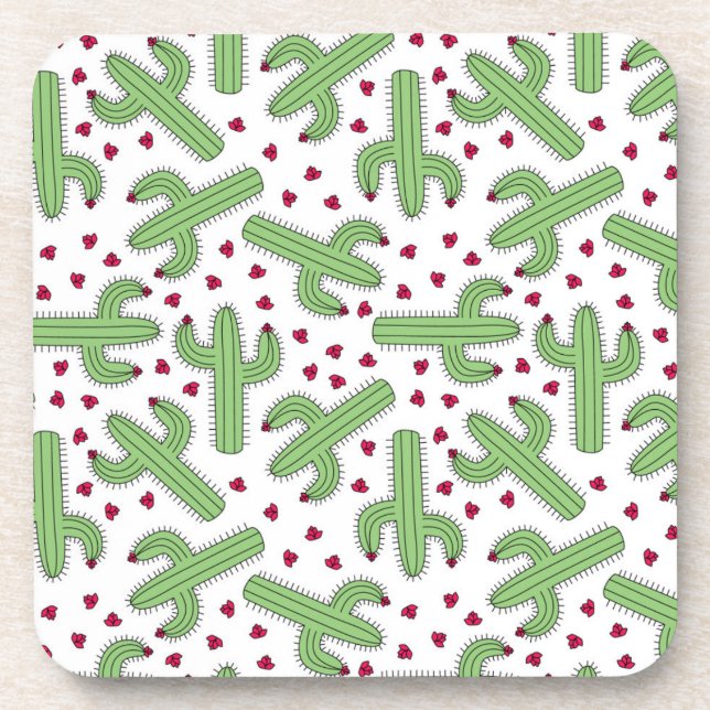 Porta-copo Cacto ilustrado & teste padrão de flores (Frente)