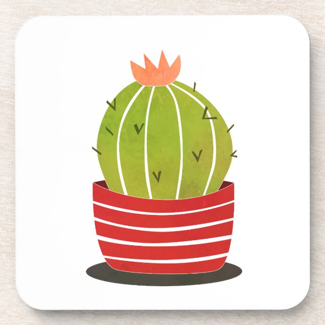 Porta-copo Cactus num pote de arte mínima (Frente)