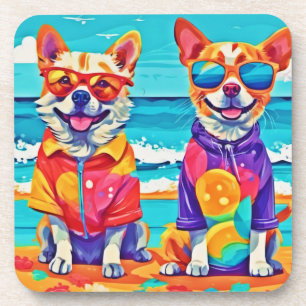Porta-copo Cães Sunny Beach: Pintura Colorida