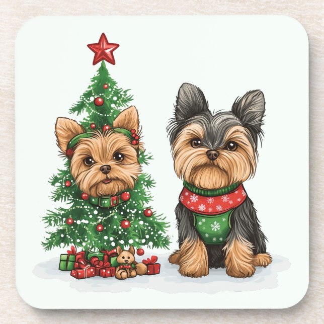 Porta-copo Cães Yorkie de Natal (Frente)