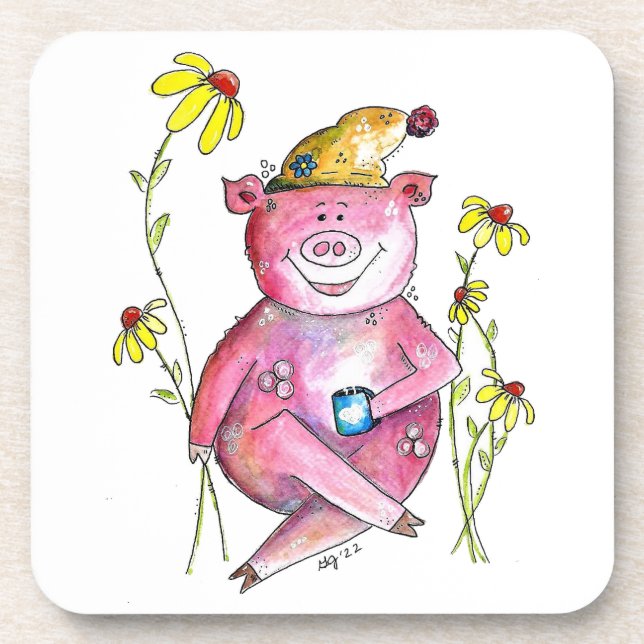 Porta-copo Café de Bebendo de porco branco (Frente)