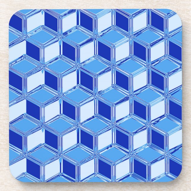Porta-copo Caixas 3D cromadas - azul cobalto (Frente)