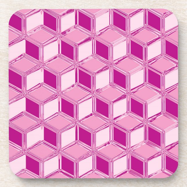 Porta-copo Caixas 3D cromadas - rosa fúcsia (Frente)