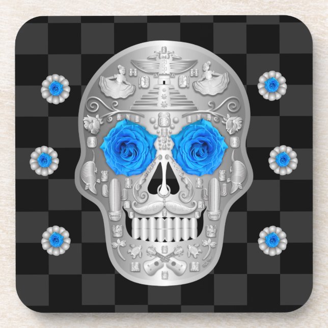 Porta-copo Calavera (Rosa Azul) Coaster das Bebidas (Frente)