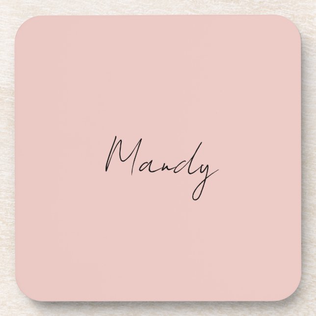 Porta-copo Caligrafia Elegante Rosa Dourado Simples Nome (Frente)