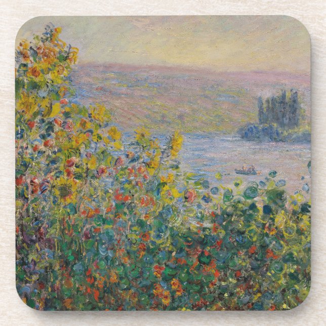 Porta-copo Camas de Flores em Vétheuil, Paisagem Impressionis (Frente)