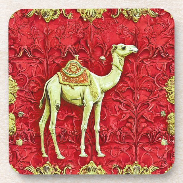 Porta-copo Camelo em fundo vermelho (Frente)