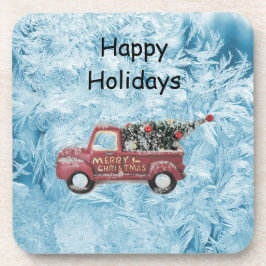 Porta-copo caminhão de colheita vermelho sobre fundo azul com