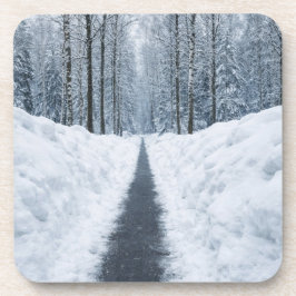 Porta-copo Caminho Florestal Nebuloso no Inverno Paisagem Inv