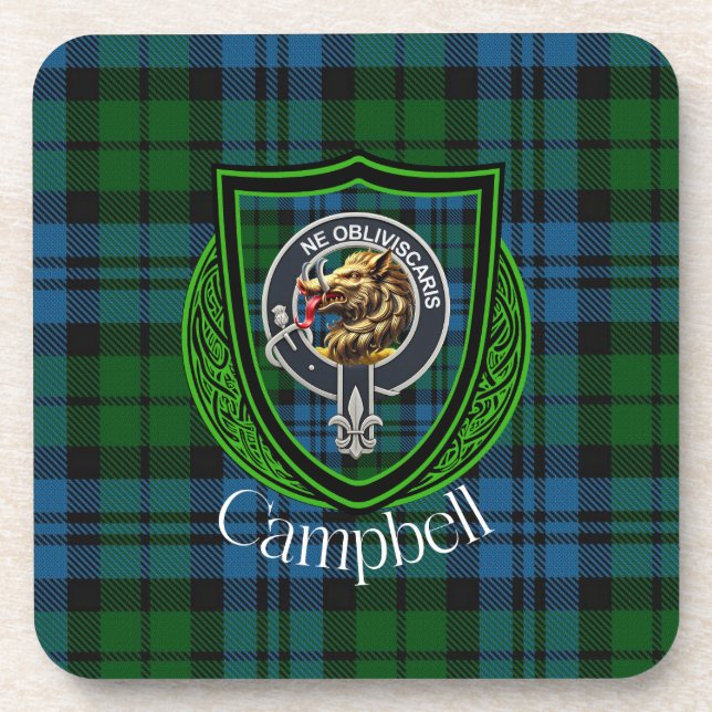Porta-copo Campbell Scottish Clan Tartan & Crest (Frente)