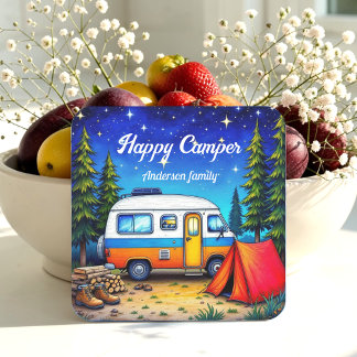 Porta-copo Camper Camping Blue Green Nature Watercolor