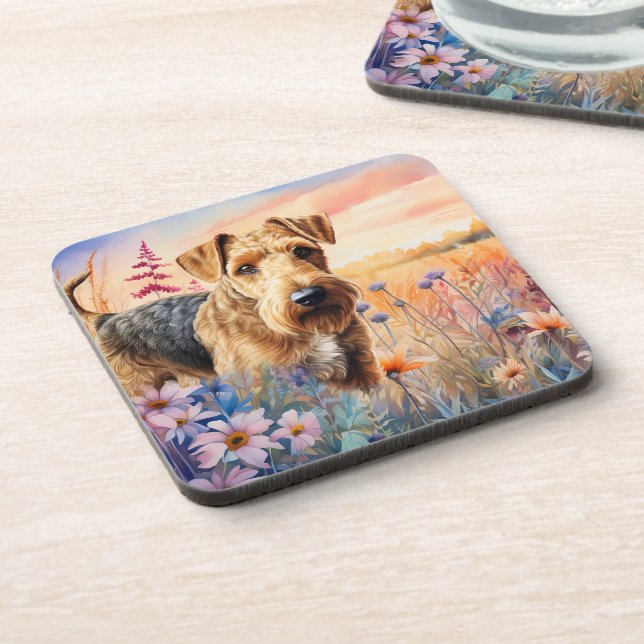Porta-copo Cão Airedale Terrier em uma Campina de Flores Silv (Left Side)