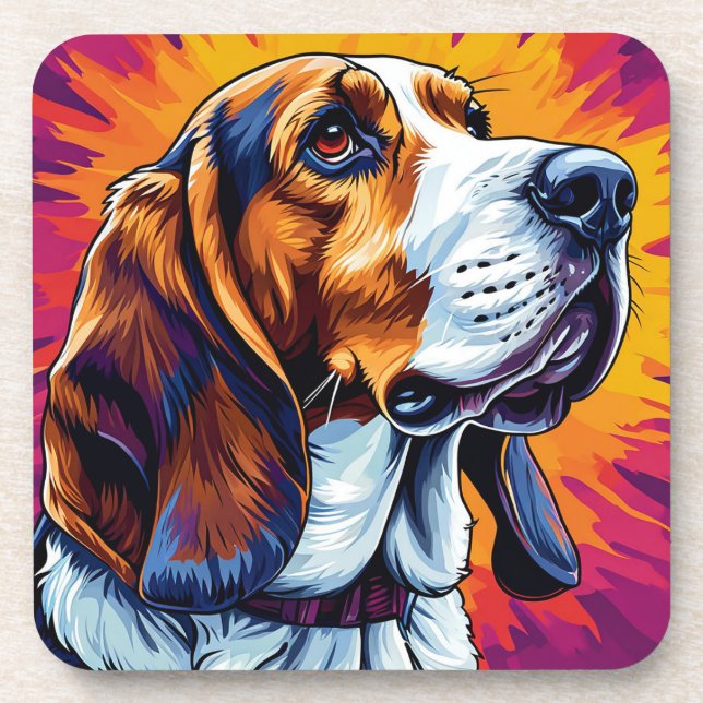 Porta-copo Cão Basset Hound com Fundo Colorido (Frente)