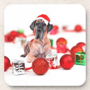 Porta-copo Cão Dogue Alemão com Enfeites de Natal Presentes