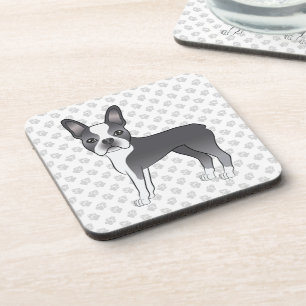 Porta-copo Cão e patas de Cartoon Azul e Branco de Boston