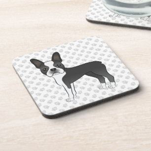 Porta-copo Cão e patas de Cartoon Black and White Boston Terr