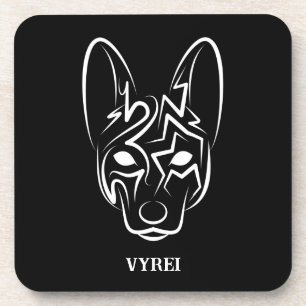 Porta-copo Cão Negro e Tribal Branco