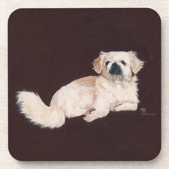 Porta-copo Cão Pequinês Branco (Frente)