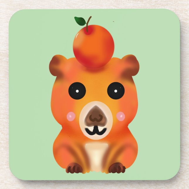 Porta-copo Capivara Fofa e Felpuda com Laranja | Ar Kawaii de (Frente)