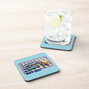 Porta-copo Caranguejo Azul com palete na toalha de gingham Co