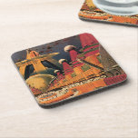 Porta-copo Carro Voador de Cidade Futurística Ficção Ciência<br><div class="desc">Ilustração Vintage viagem e imagem de ficção científica de transportes apresentando um clássico quadrinho retrô sci fi urbano com uma cidade do futuro. Os prédios arquitetônicos têm a forma de cones e veículos voam no céu como pássaros enquanto multidões de pessoas estão se movendo através da metrópole.</div>