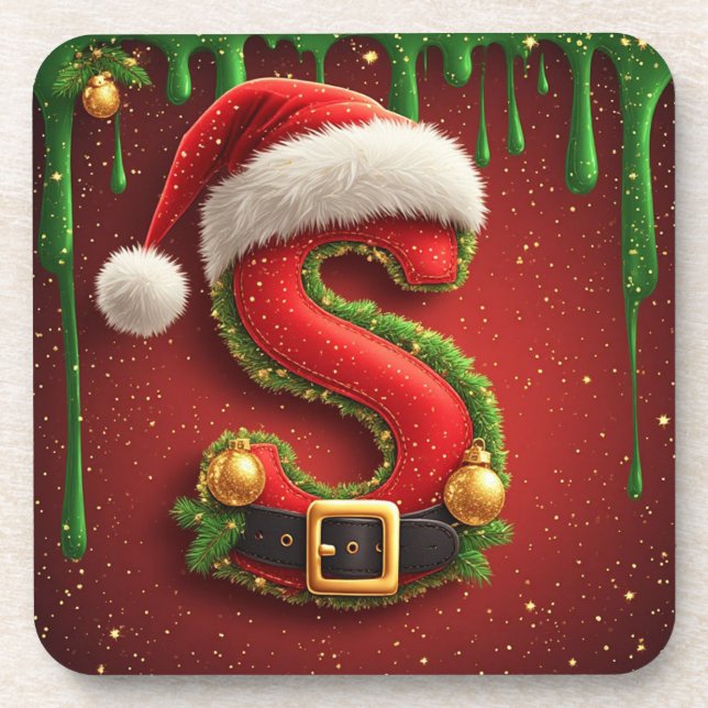 Porta-copo Carta de Natal S com Chapéu de Papai Noel Presente (Frente)