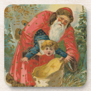 Porta-copo Cartão de Natal Antigo, Papai Noel, Criança Malcri