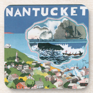 Porta-copo Cartaz de Viagem Antigo, Mapa da Ilha Nantucket, M