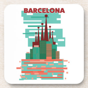 Porta-copo Cartaz de viagem retrô de Barcelona