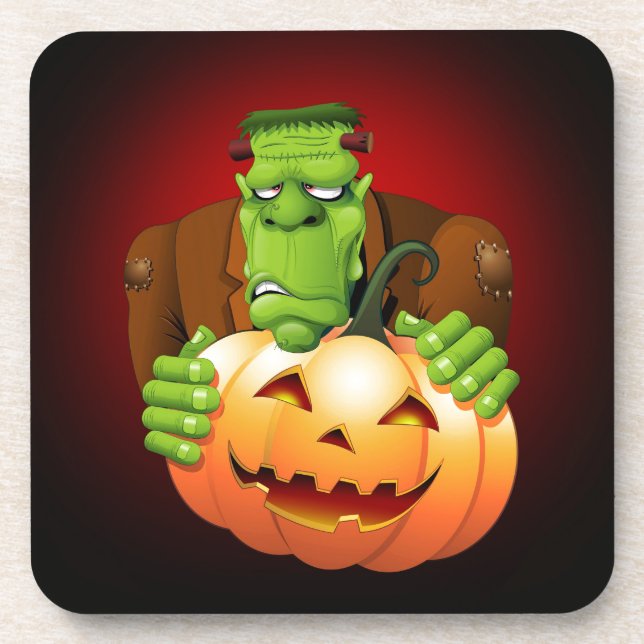 Porta-copo Cartoon Frankenstein Monster com Pumpkin (Frente)