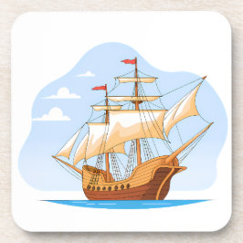 Porta-copo Cartoon Galleon Sailing on Blue Water
