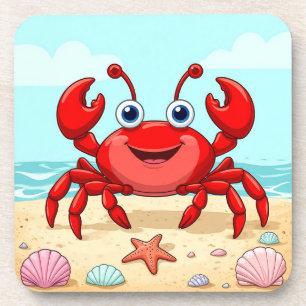 Porta-copo Cartum Vermelho Cheio em uma Praia com Seashell