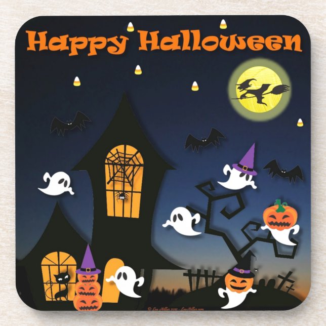 Porta-copo Casa Assombrada Feliz Halloween (Frente)