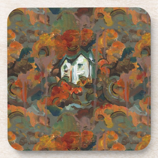 Porta-copo Casa Branca e Árvores do outono (Frente)