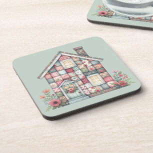 Porta-copo Casa Floral Falsa de Patchwork Cottagecore
