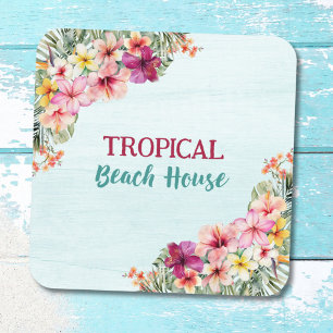 Porta-copo Casa Tropical na Praia Flores Rosa Floral Botânico